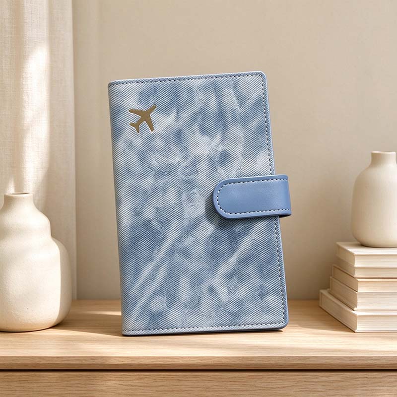 CouldNook Passport Wallet - Airplane Motif And Snap Tab Closure