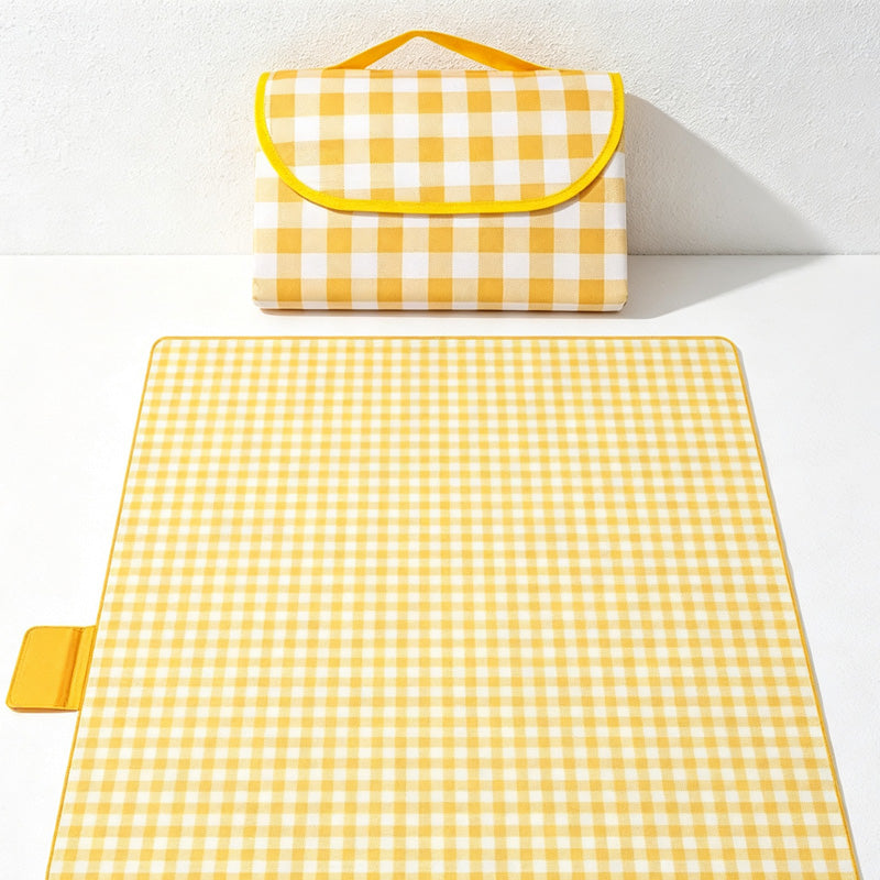 CouldNook Yellow Gingham Picnic Mat - Compact Folded Case