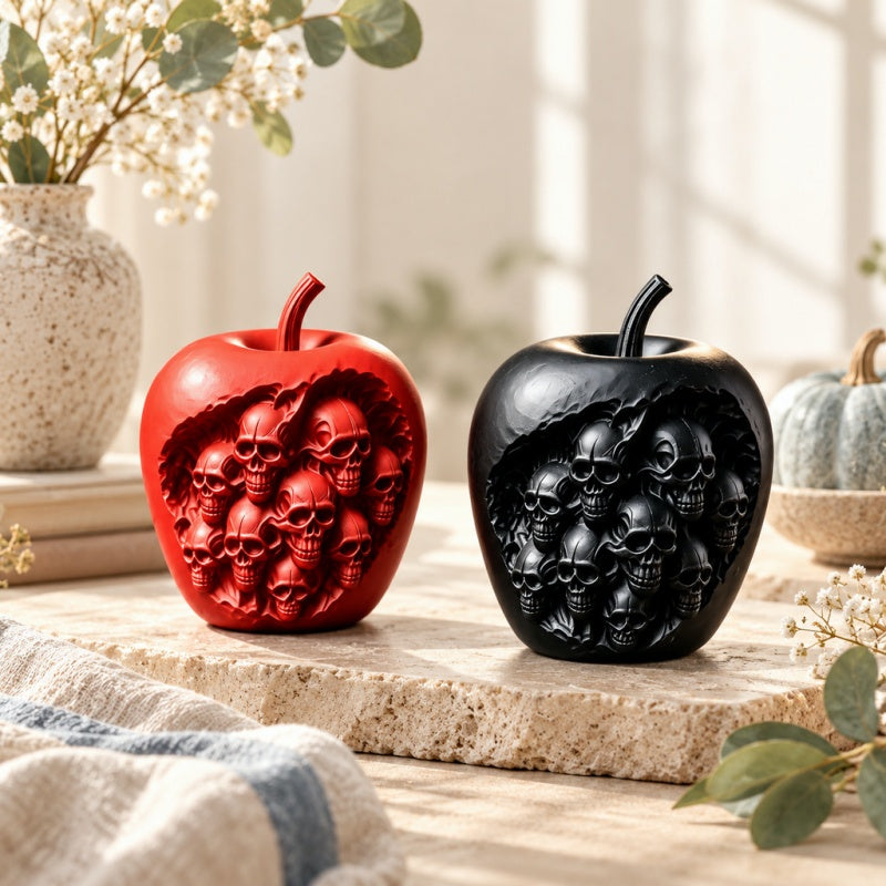 CouldNook Skull Apple Ornament - Recessed Faces And Curved Stem