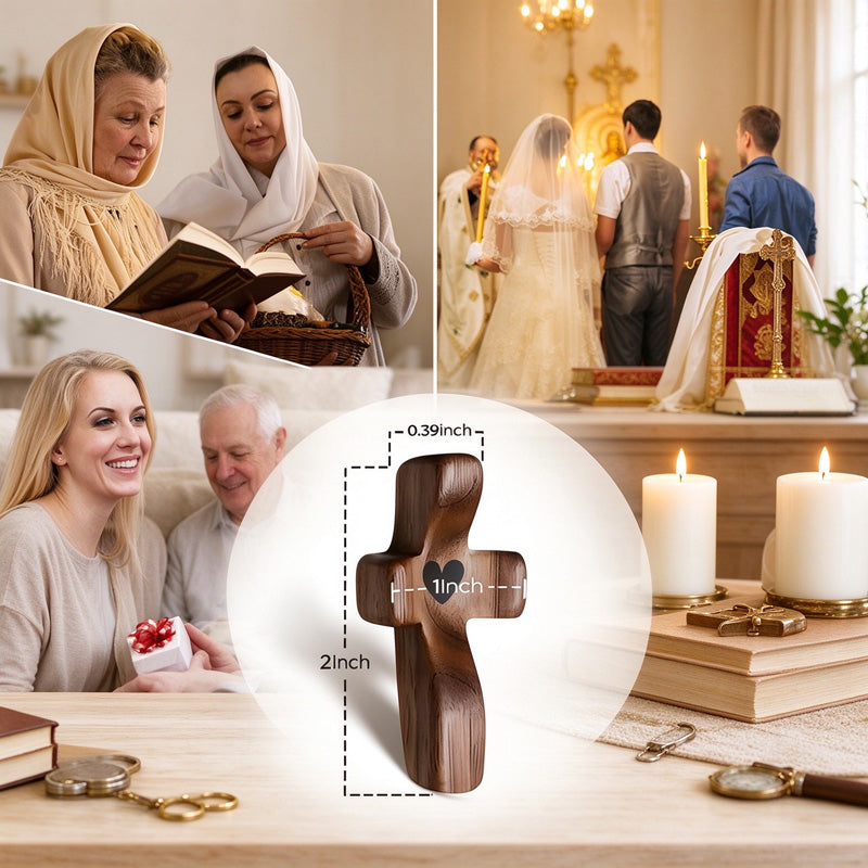 Wooden Prayer Cross with Heart and Thumb Rest
