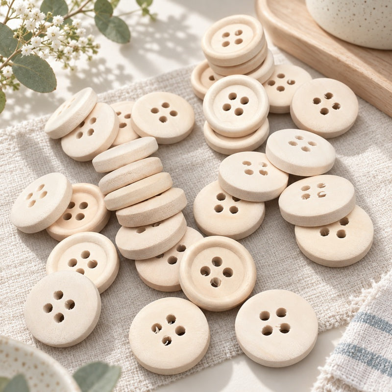 CouldNook Round Wood Buttons - Plain and Lettered Sewing Designs