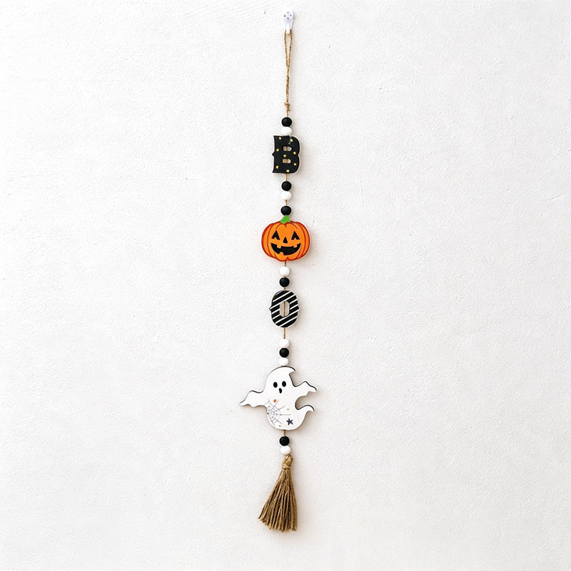 CouldNook Halloween Wooden Beaded Hanging Ornament‑Gnome Pumpkin Bat Wall Decor