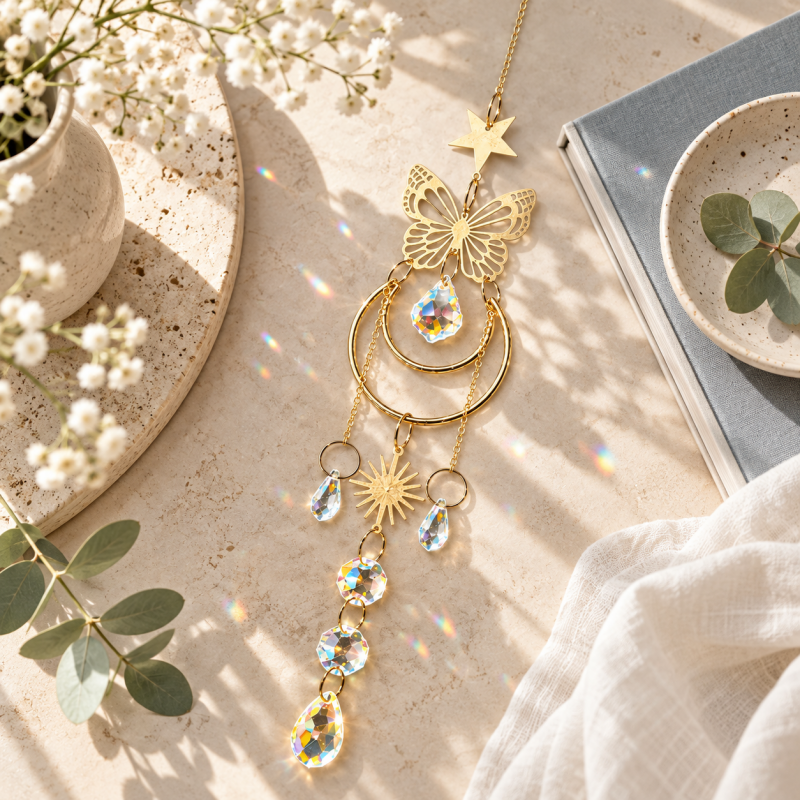 CouldNook Butterfly Suncatcher - Openwork Wings And Cascading Faceted Drop Details