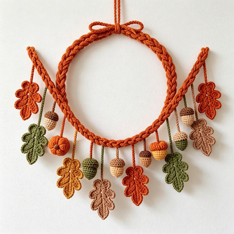 CouldNook Knitted Pumpkin Garland Ornament - Textured Autumn Hanging Display