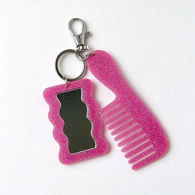 CouldNook Glitter Mirror Comb Keychain - Wavy Rectangle