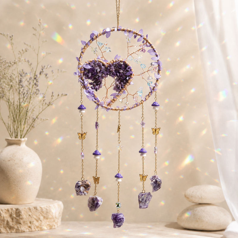 CouldNook Tree Dreamcatcher - Heart Crystal Stone Butterfly Hanging Ornament