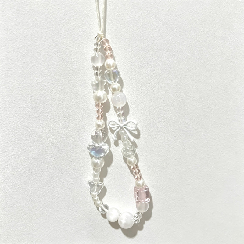 CloudNook Beaded Phone Wrist Strap-Pearl Heart Butterfly Design