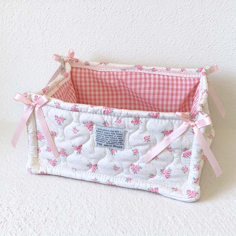 CouldNook Quilted Storage Basket - Open Top And Decorative Corner Ties