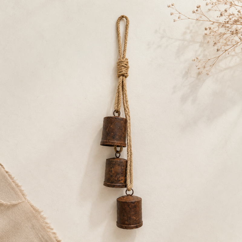 CouldNook Rustic Double Bell Ornament - Rope Hanging Metal Pair