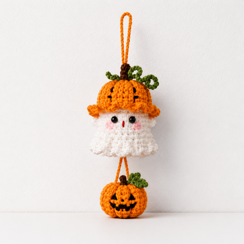 CouldNook Hat-Wearing Yarn Ghost Ornament - Dangling Themed Accent