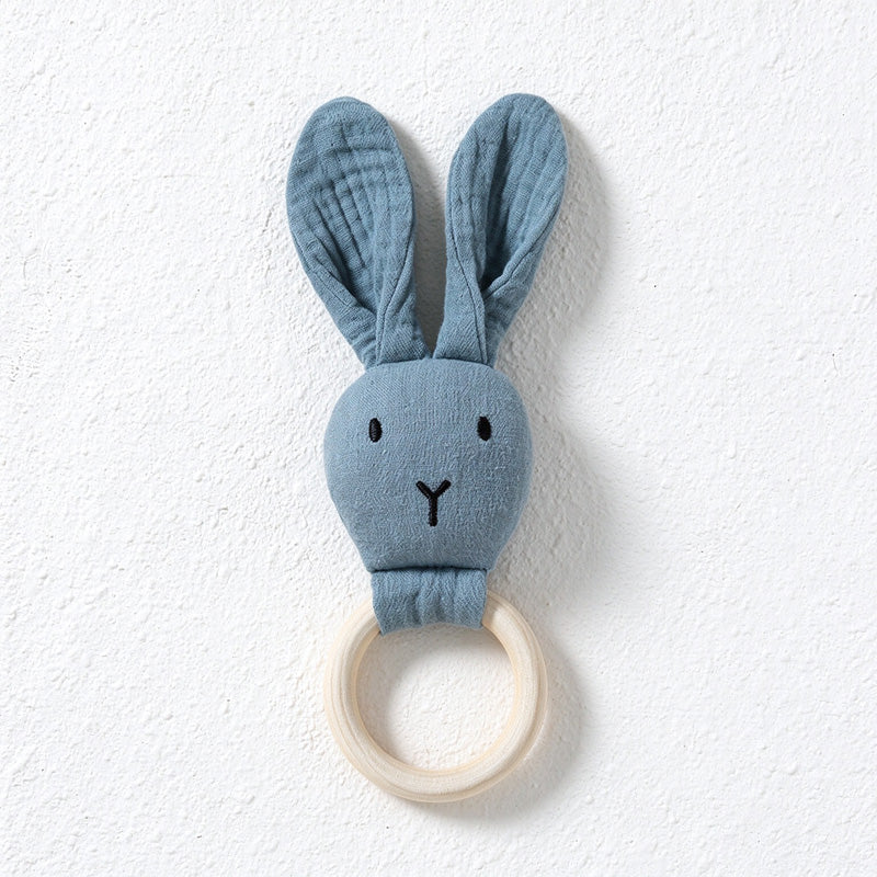 Cotton Bunny Rattle with Long Ears and Ring
