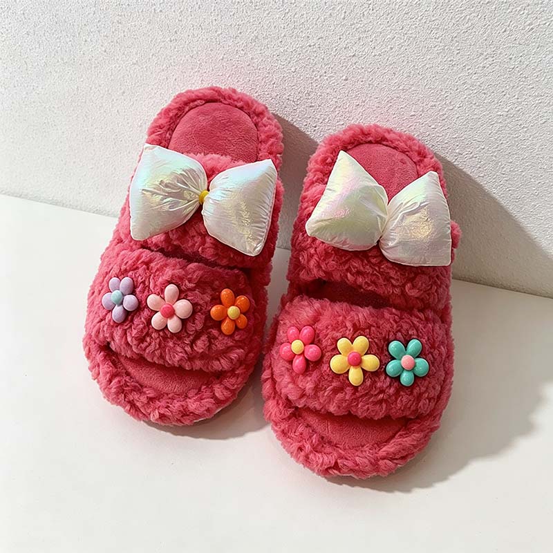 CouldNook Bow Plush Slippers - Six Bright Fuzzy Colors