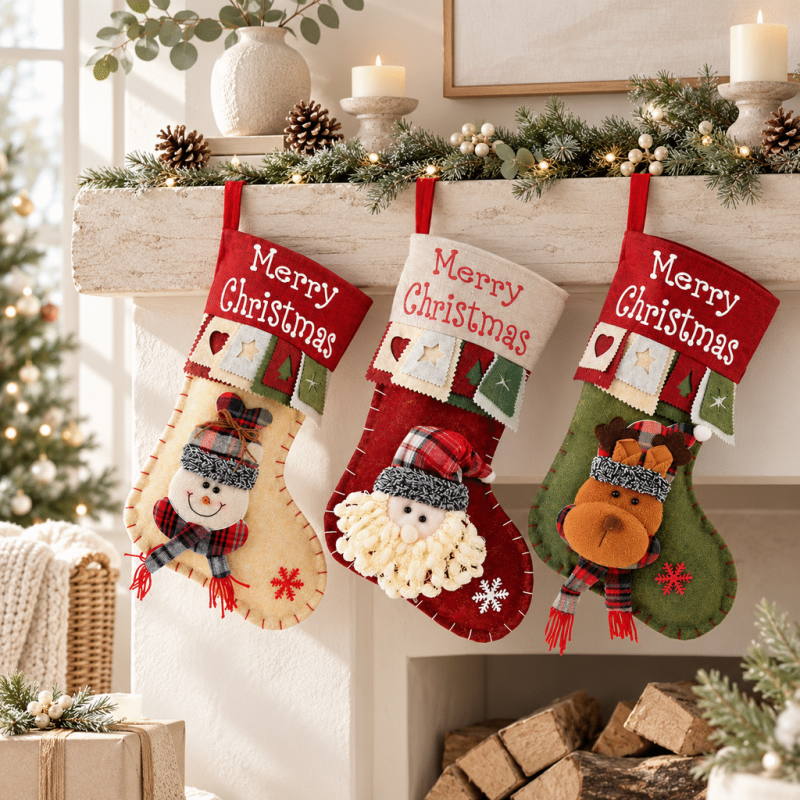 CouldNook Character Christmas Stocking - Raised Festive Face