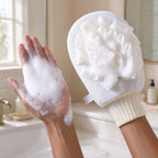 CouldNook Bath Mitt - Smiling Cloud Print and Mesh Reverse