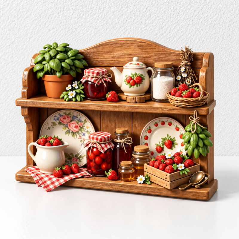 Strawberry Shelf Fridge Magnet - Kitchen Scene in Relief