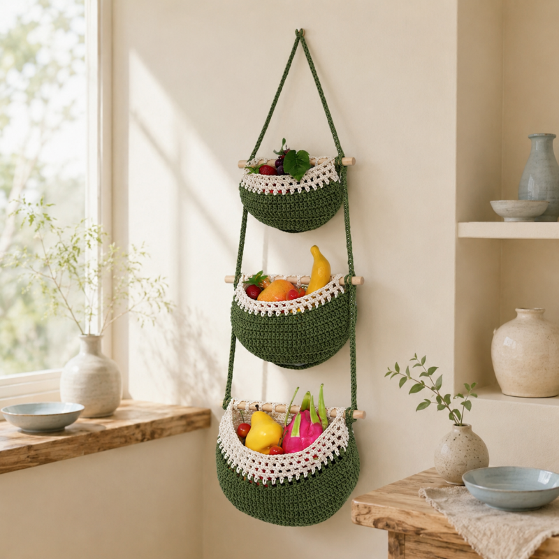 CouldNook Three-Tier Hanging Storage Basket - Woven Cotton Pockets