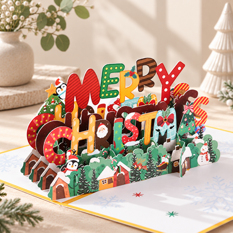CouldNook Christmas Pop-Up Greeting Card - Layered Lettering and Festive Scene