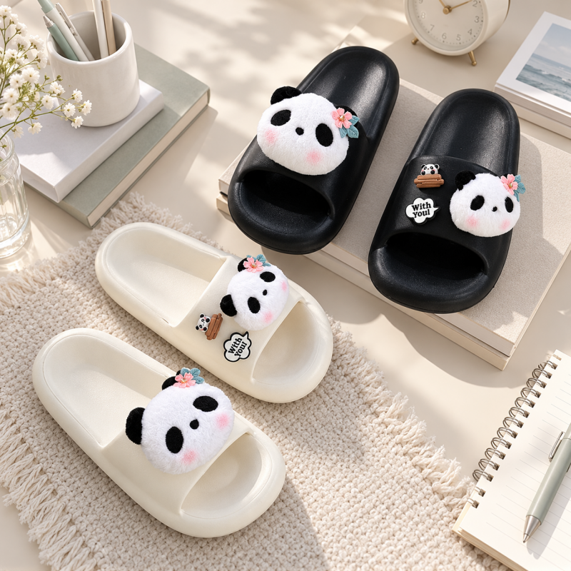 CouldNook Panda Slide Slippers - Black and White Options