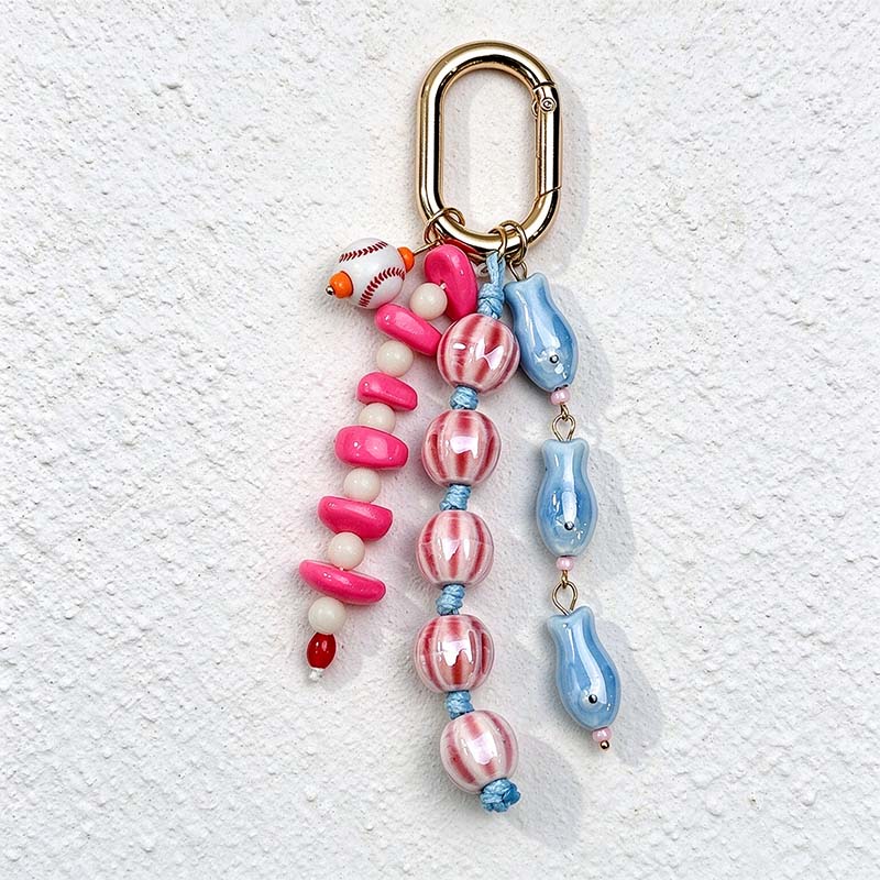 CouldNook Beaded Bag Charm - Colorful Fish Details and Oval Clip