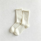 CouldNook Ruffled Ribbed Crew Socks-Ruffled Cuff Edge
