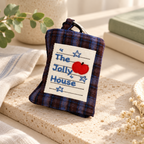 CouldNook Plaid Jewelry Organizer - Folding Fabric Case and Apple Patch Detail
