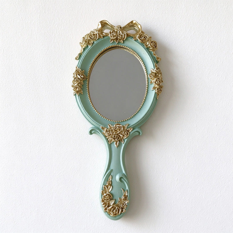 Ornate Oval Hand Mirror with Roses and Bow