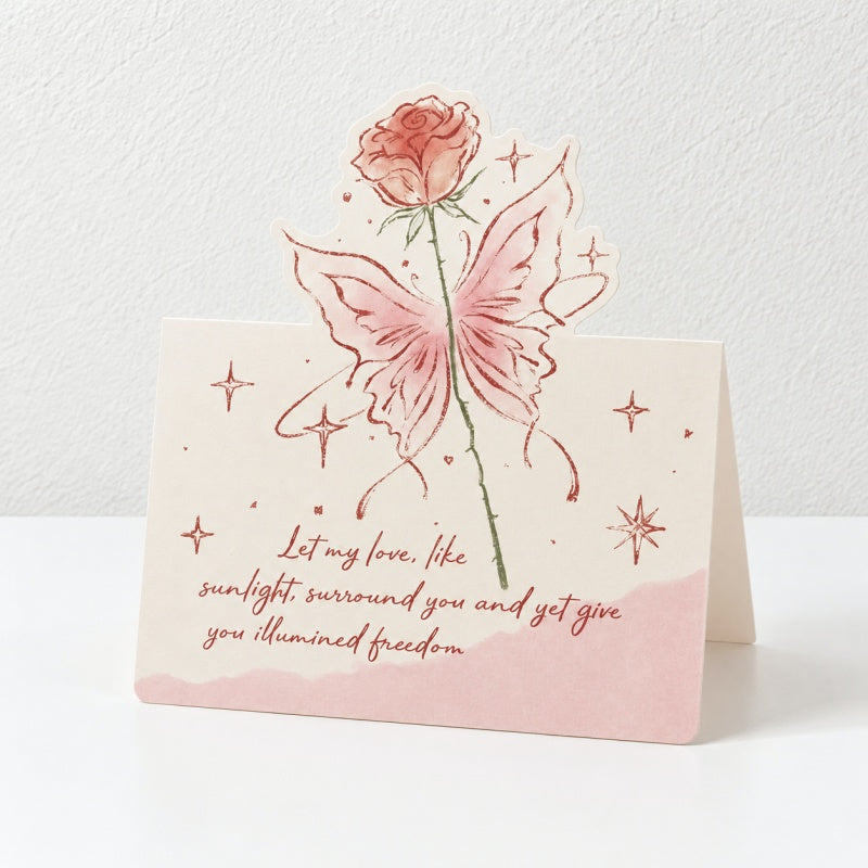 CouldNook Pink Rose Pop Up Card - Romantic Shaped Artwork