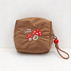 CouldNook Embroidered Mushroom Makeup Bag - Beaded Wrist Loop And Zipper