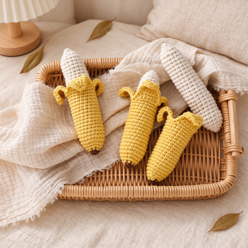 Crochet Fruit Rattle in Lemon Banana and Pear