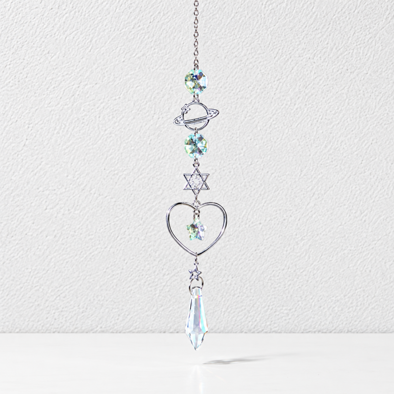 CouldNook Celestial Suncatcher - Silver-Toned Motifs and Linked Faceted Decorations