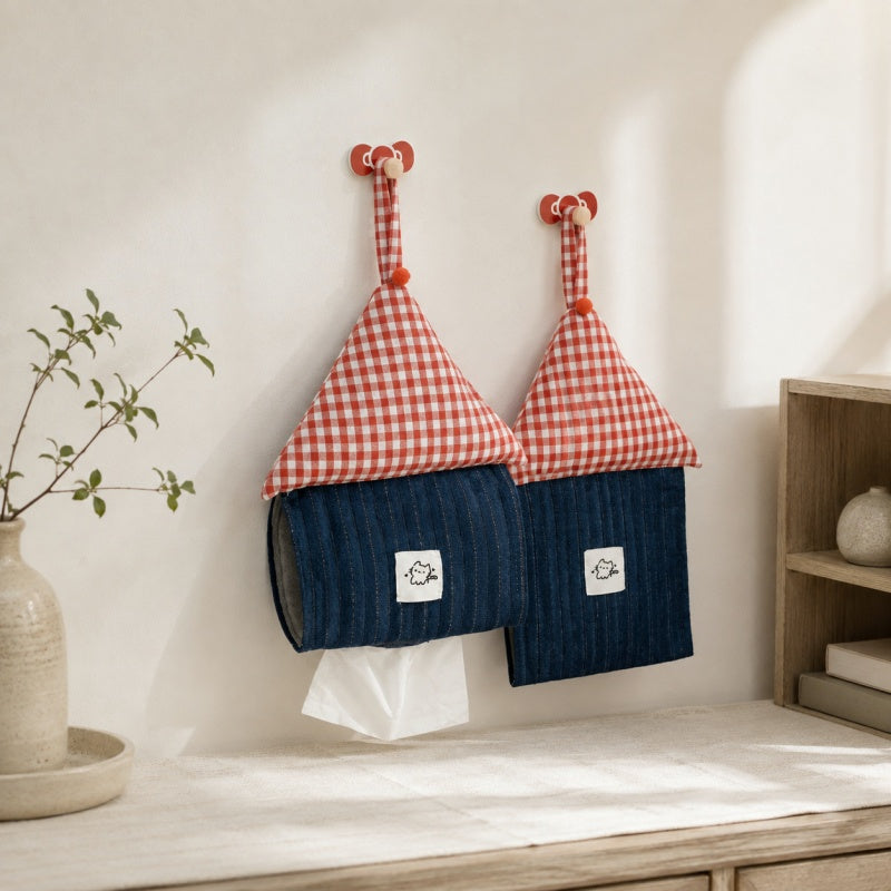 CouldNook Cute House‑Shaped Hanging Tissue Pouch‑Wall Mount Tissue Holder for Home & Car