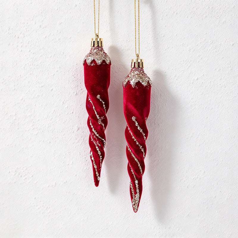 CouldNook Flocked Christmas Ornament Set - Glitter Details and Hanging Loops