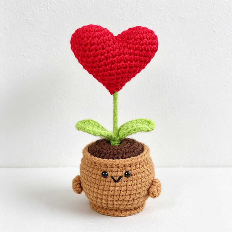 CouldNook Yarn Flower Planter Ornament - Heart and Bloom Stems