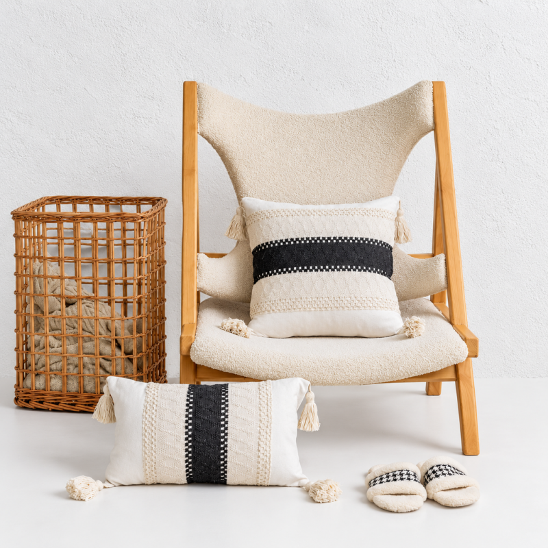CouldNook Tasseled Cushion Cover - Woven Patterns And Four Corner Tassels