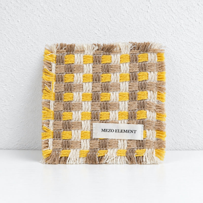 CouldNook Woven Fabric Coaster - Geometric Bands and Fringed Edges