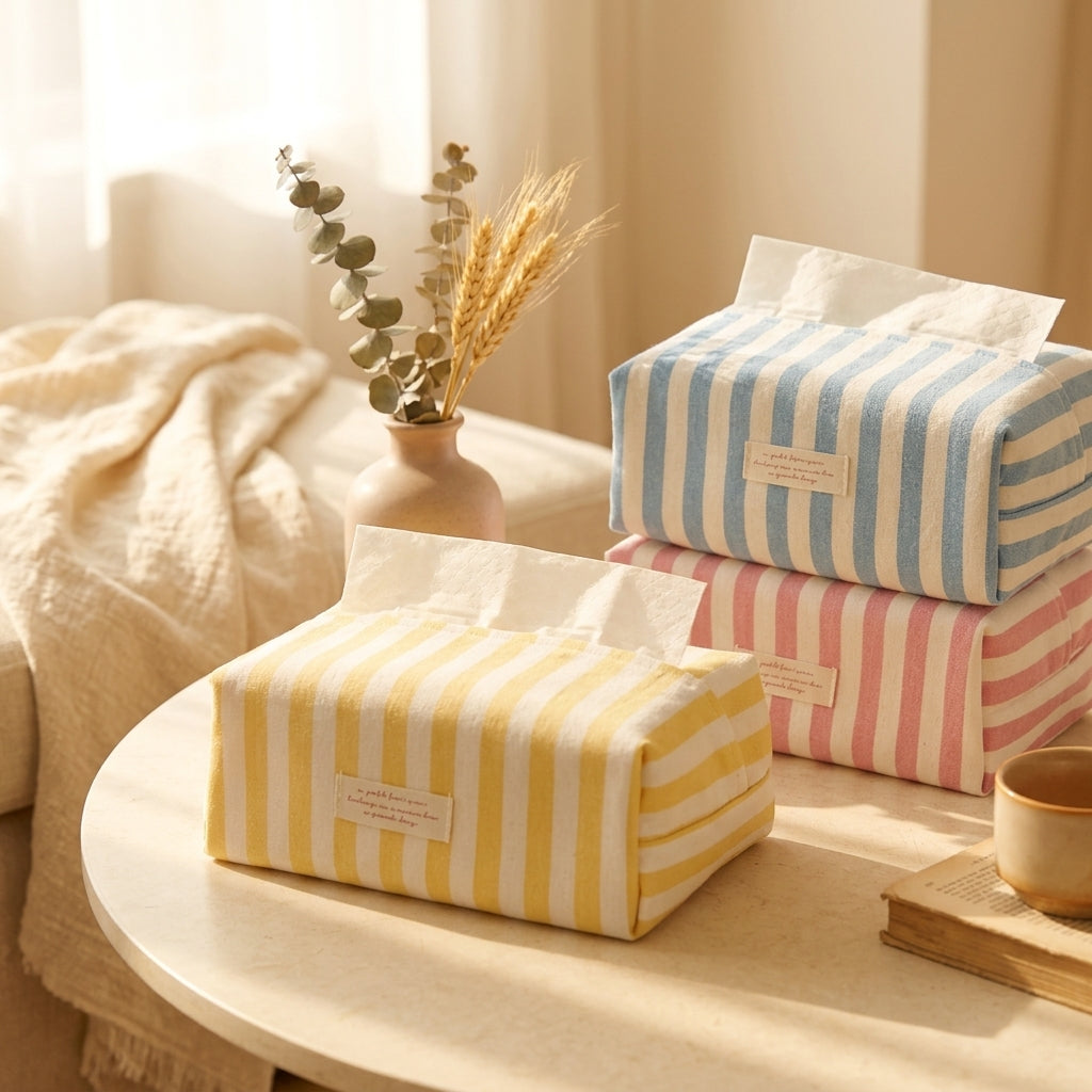 CouldNook Striped Tissue Box Cover - Vertical Bands And Folded Ends