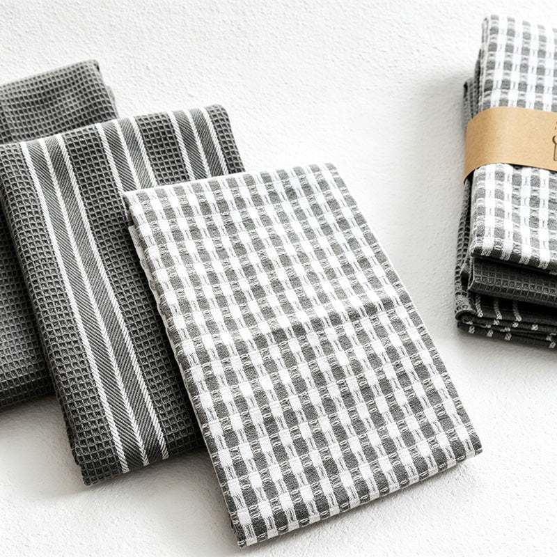 CouldNook Cotton Kitchen Towel Set - Checks Stripes and Solid