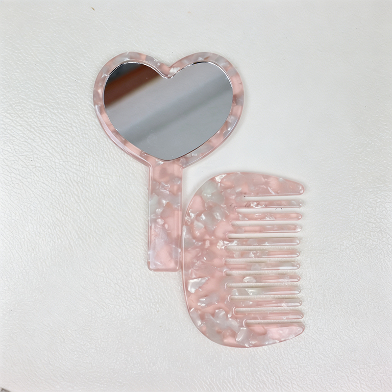 CloudNook Heart Acetate Set‑Mirror And Hair Comb