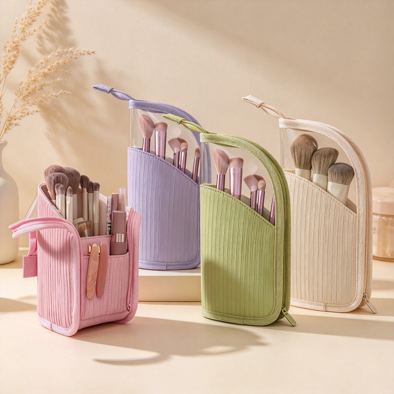 CouldNook Standing Makeup Brush Bag - Divided Pockets And Textured Panels