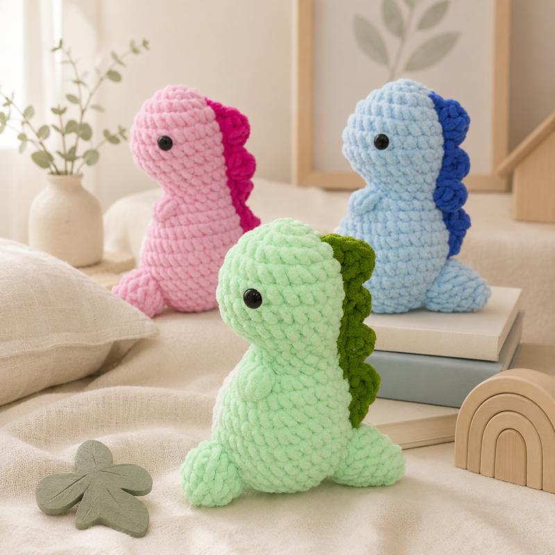 CouldNook Yarn Dinosaur Doll Ornament - Rounded Standing Silhouette