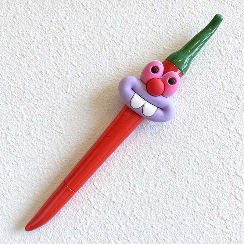 CouldNook Chili Pepper Pen - Curved Body And Grinning Character Face