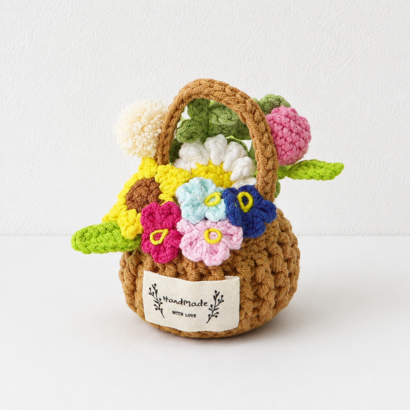CouldNook Yarn Flower Basket Figure - Layered Bloom Arrangement