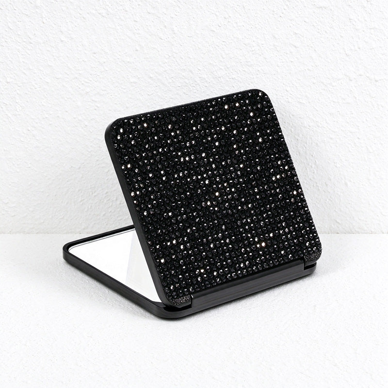 Rhinestone Folding Compact Mirror with Dual Reflective Panels