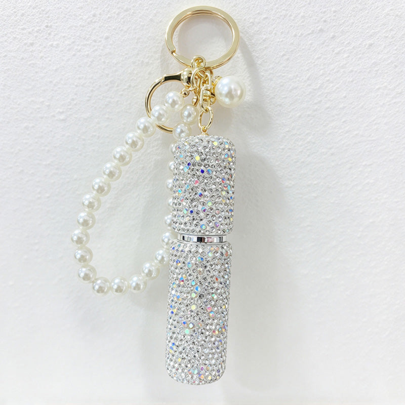 CouldNook Rhinestone Perfume Bottle Keychain - Beaded Loop and Rounded Cap