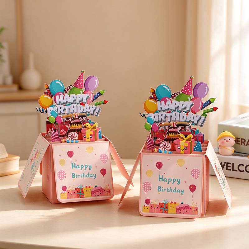 Birthday Pop-Up Box Card with Balloons and Cake
