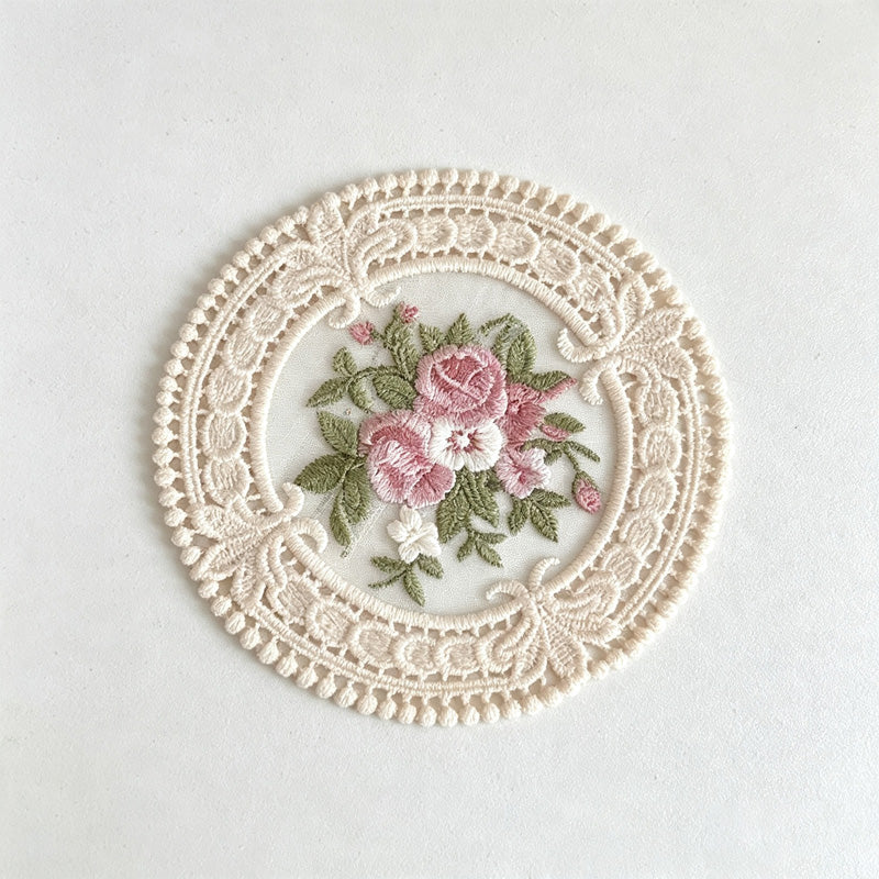 CloudNook Floral Lace Coaster‑Vintage Round Table Placemat