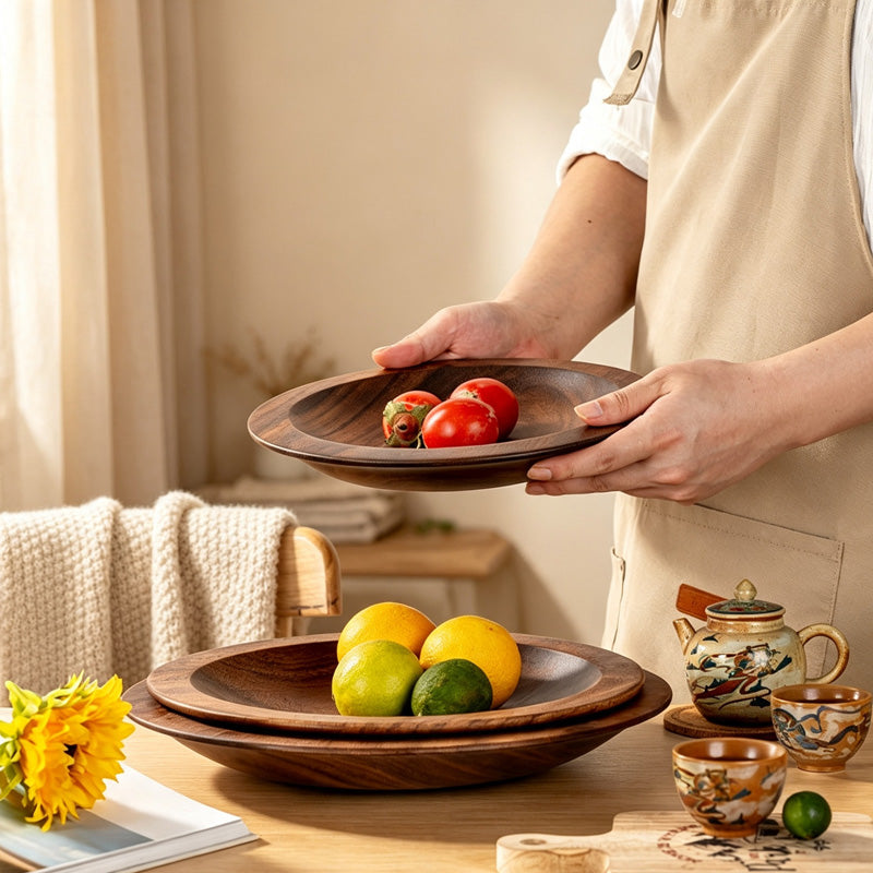 CouldNook Walnut Wood Platter - Wide Rounded Serving Tray