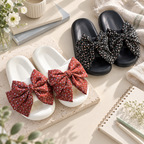 CouldNook Floral Bow Slippers - Black and White Options