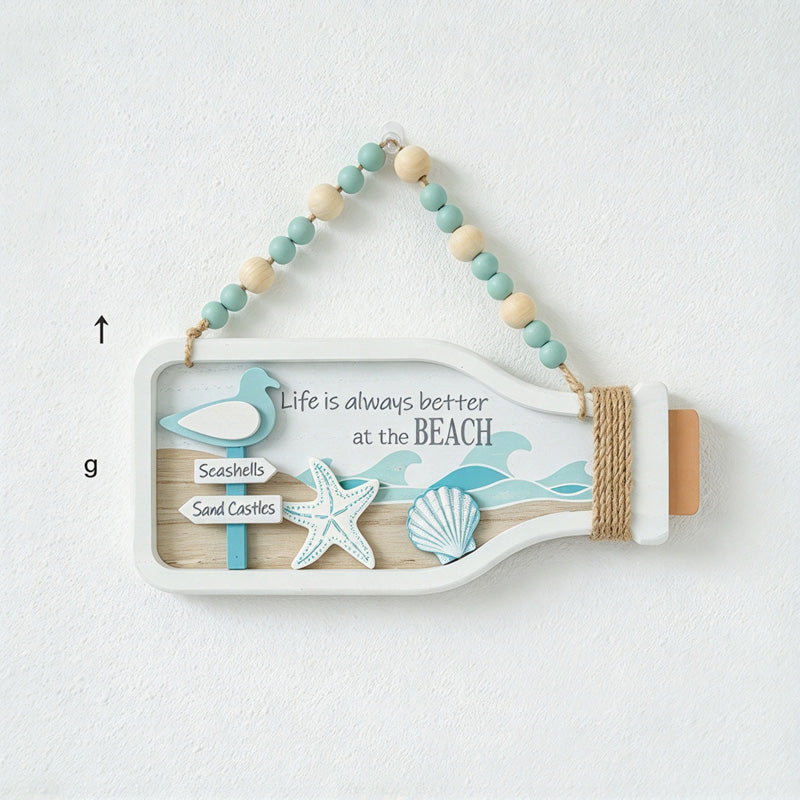 CouldNook Bottle-Shaped Wall Plaque - Coastal Scenes and Beaded Hanging Cord
