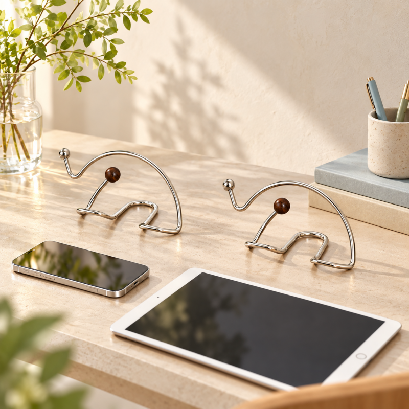 Elephant Phone Stand - Curved Metal Outline and Bead